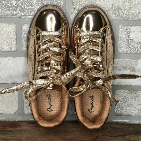 Qupid Metallic Rose Gold Shiny Women's Shoes Sz 6 - Picture 5 of 9